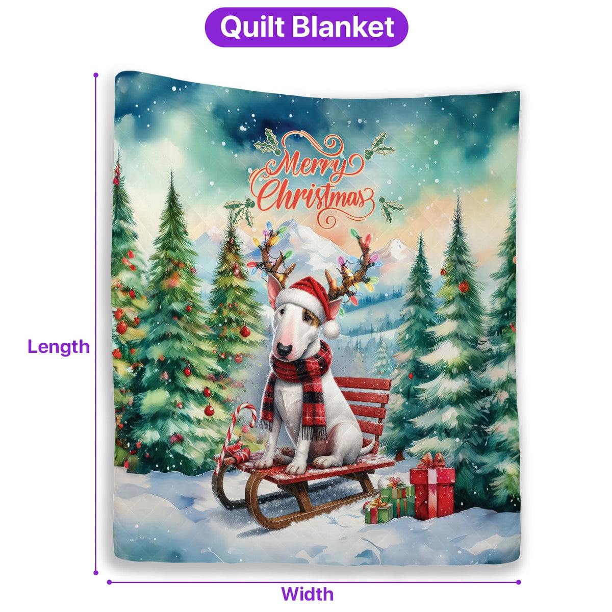 Merry Christmas Santa Reindeer Antlers French Bulldog Sleigh Xmas Winter Holiday Quilt Bedding Set Dog Lover Gifts 1 Blanket Bed Cover 2 Pillowcases - 00023