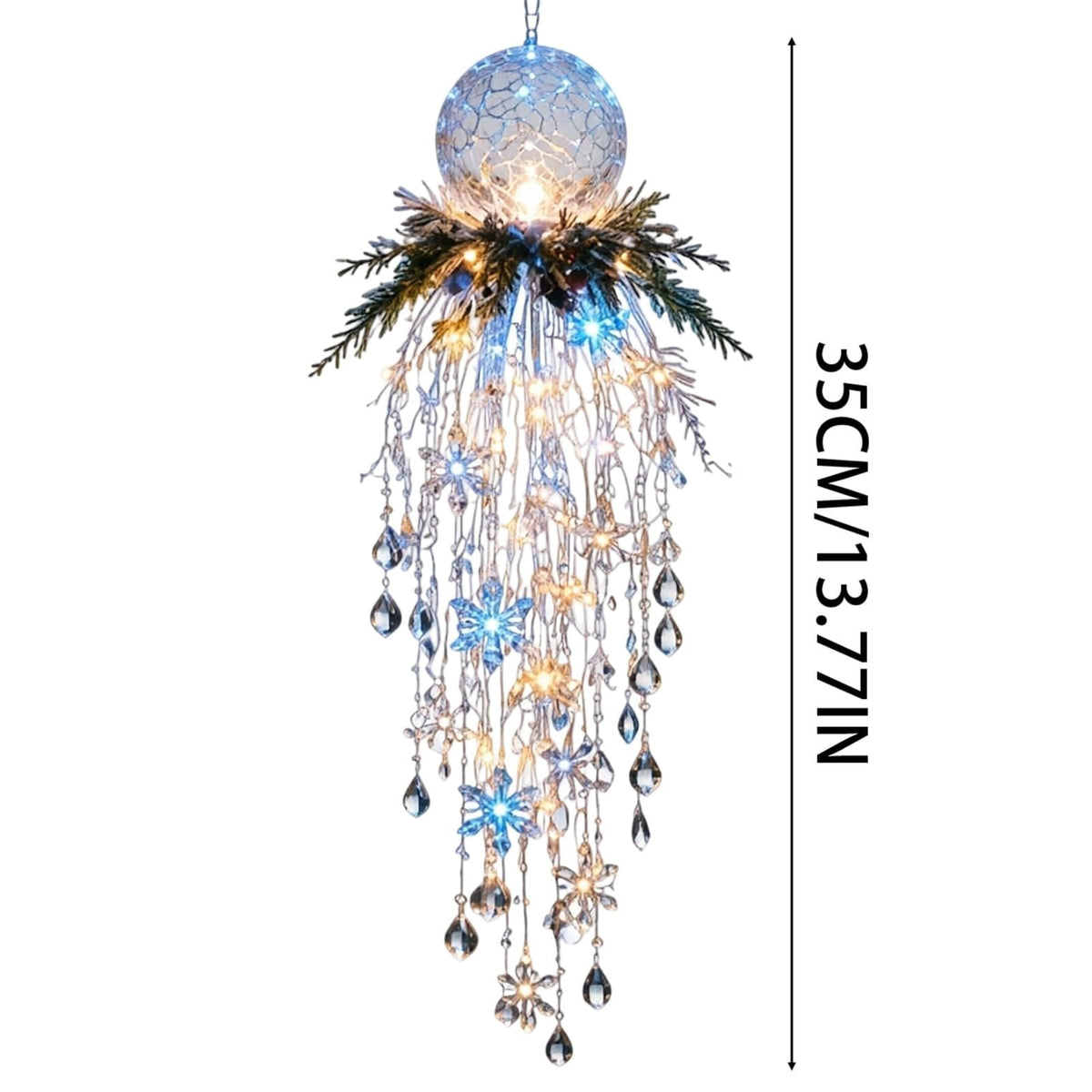 Crystal Cascade Christmas Light - Hanging Snowflake & Crystal LED Porch Decor(Blue light ball)