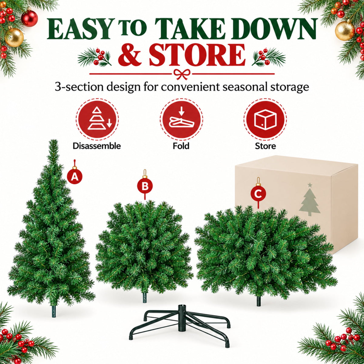 Vebreda Christmas Tree 6ft Artificial Hinged Xmas Tree with 1,000 Branch Tips, Green