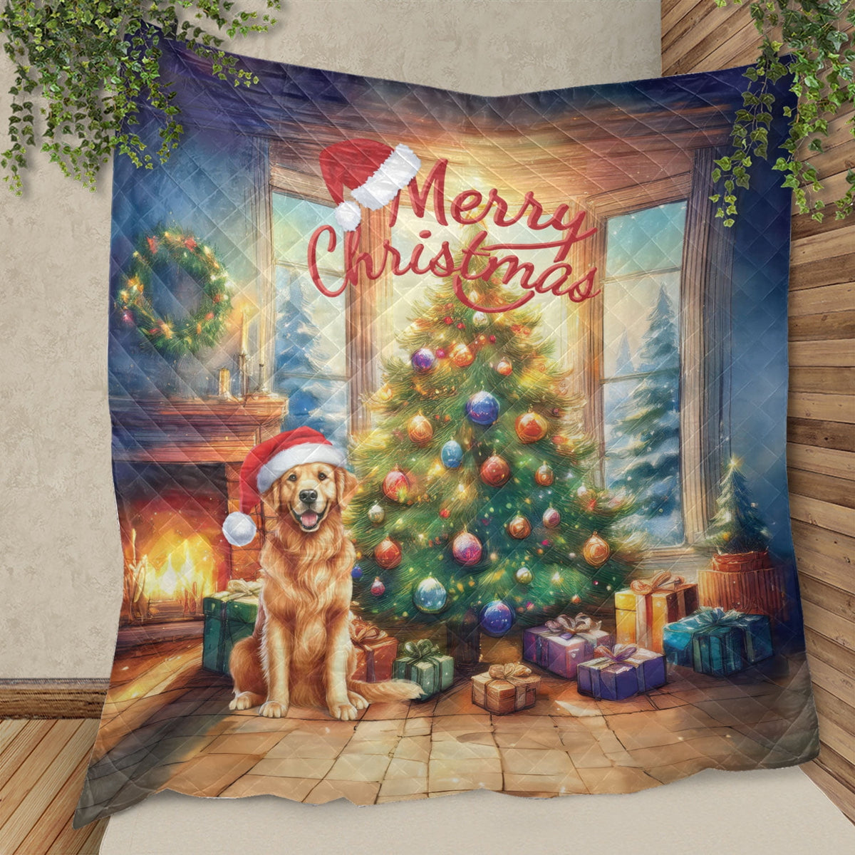 Merry Christmas French Bulldog Santa Hat Xmas Tree Winter Holiday Quilt Bedding Set Dog Lover Gifts 1 Blanket Bed Cover 2 Pillowcases - 01013
