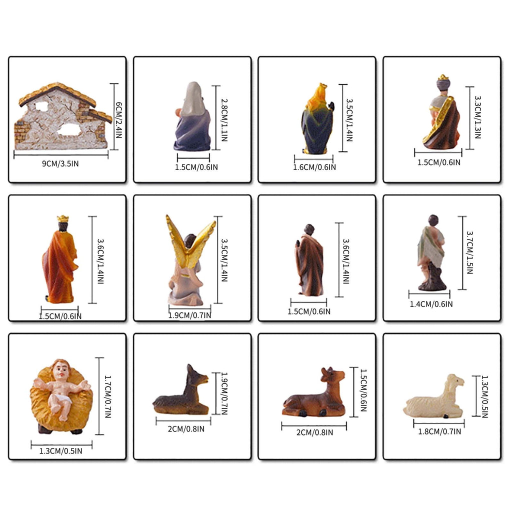 Nativity Set Christmas Indoor 16 Piece 2.36 inch Scene Statue Figurines Jesus Manger Crib Ornament Church Xmas Gift Home Decoration
