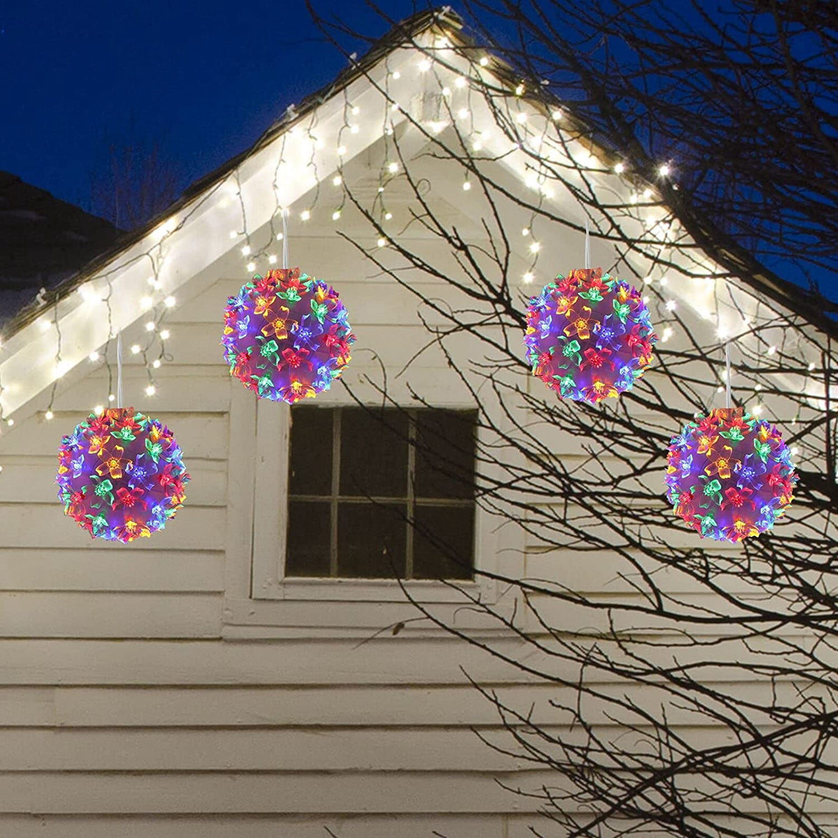 Twinkling Multicolored Sphere Light,Sphere Ornament LED Christmas Lights, Indoor or Outdoor Décor for Home, Garden, Lawn, 4.2 Inch (4X50LED) - Multicolor