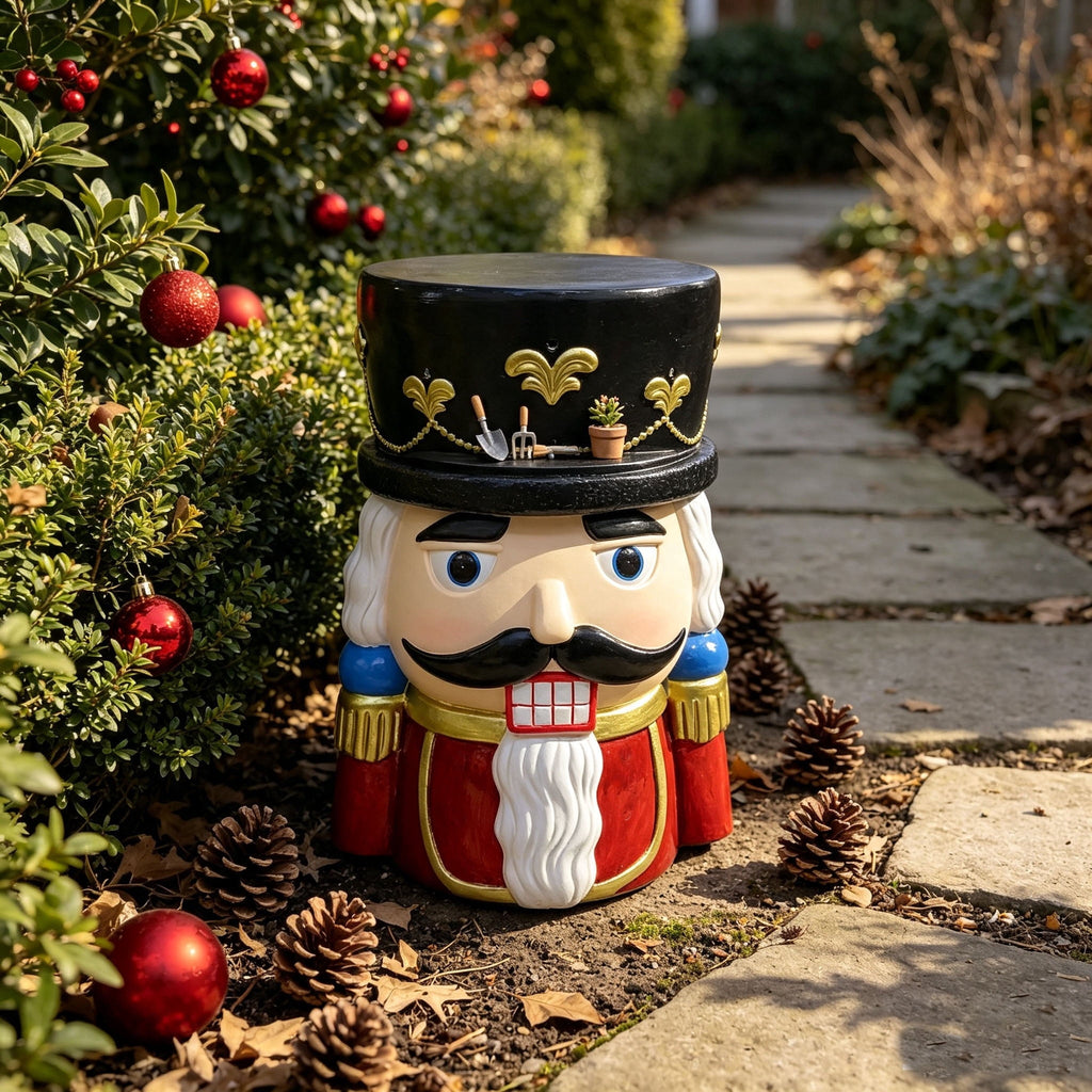 19" Nutcracker Soldier Stool, Retro Christmas Side Table Decor for Indoor & Outdoor Patio, Garden & Living Room
