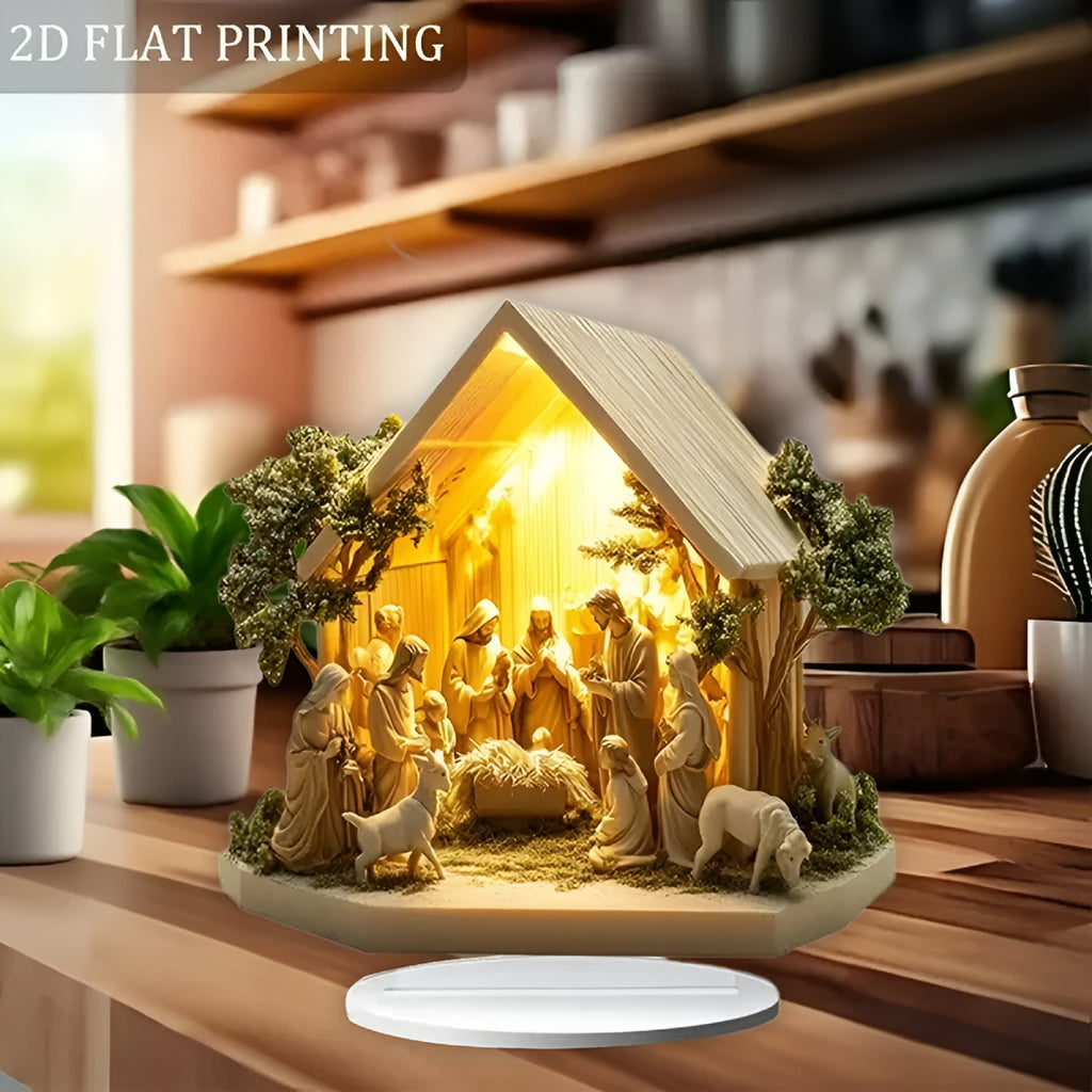 LAMIRO Christmas Indoor Nativity Scene with Led Lights -Nativity Scene Indoor Tabletop Decoration Memory Acrylic Standing Decorative Signage Ornament for Desktop