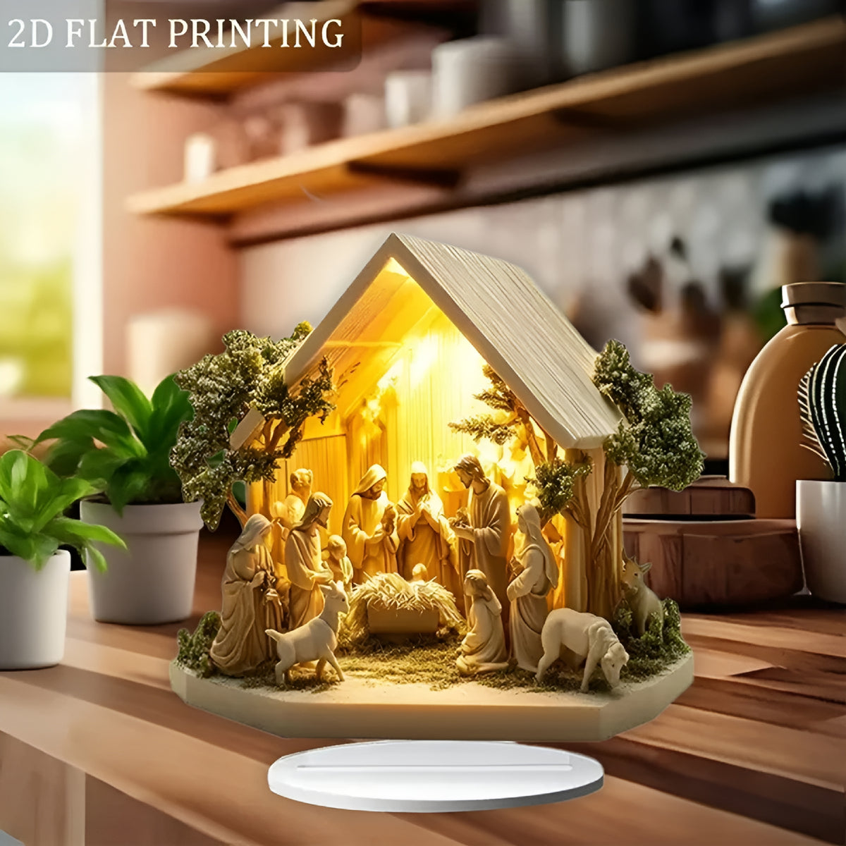 LAMIRO Christmas Indoor Nativity Scene with Led Lights -Nativity Scene Indoor Tabletop Decoration Memory Acrylic Standing Decorative Signage Ornament for Desktop