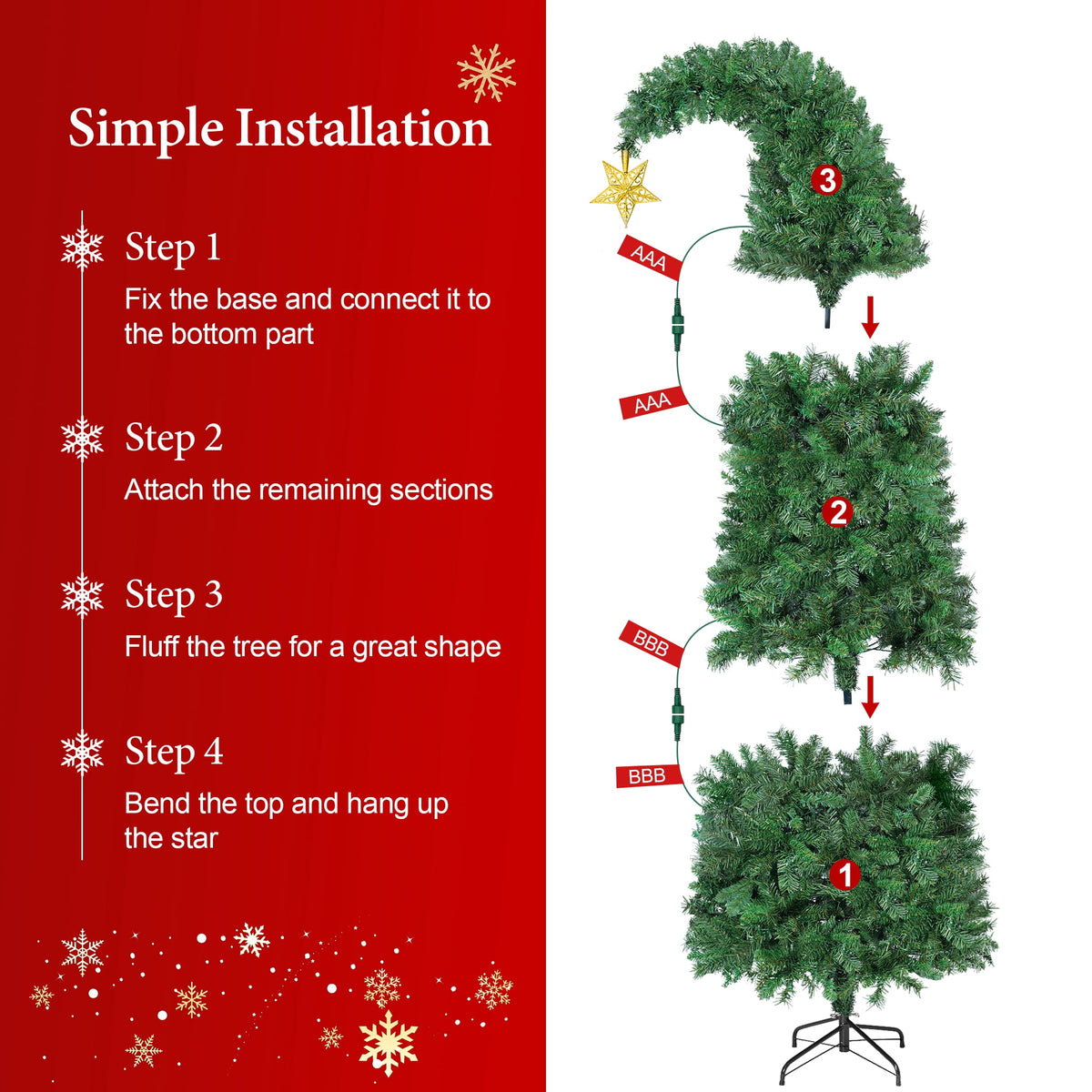 Firstness 6Ft Christmas Tree Crooked Neck, Prelit Artificial Xmas Tree with 250 Colorful Lights & 11 Modes, 825 Branch Tips, Storage Bag, PVC Bendable Top Christmas Tree