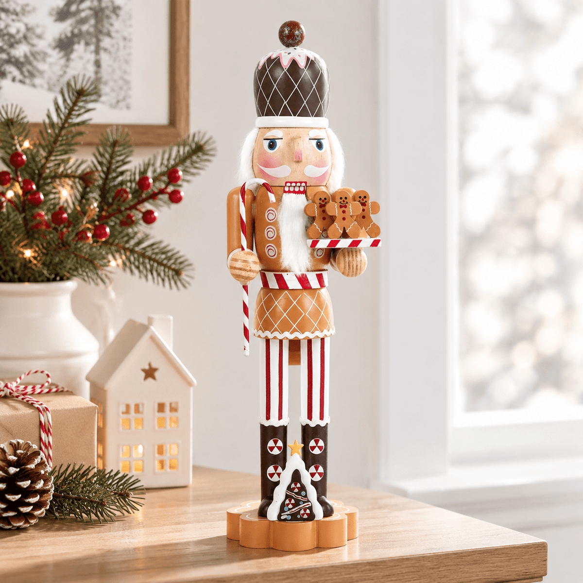 14.9 Inch Traditional Wooden Gingerbread Man Nutcracker Christmas Decor Figurine