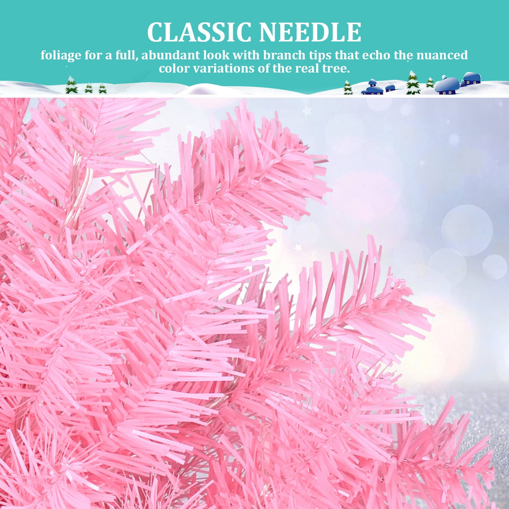 Funcid 6ft Pink Artificial Christmas Tree, Hinged Spruce Full Tree with 1477 Branch Tips, Foldable Metal Stand, New PVC Material, Xmas Tree for Indoor and Outdoor Decoration