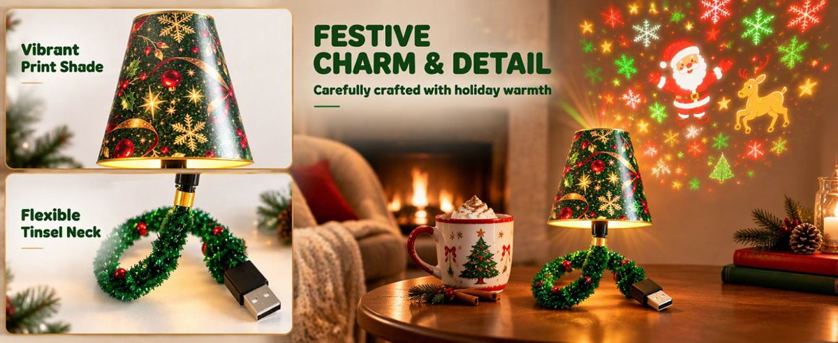 Magical Christmas Projection Night Light, USB Powered Holiday Projector with Festive Wall and Ceiling Effects for Bedroom, Living Room and Christmas Party Ambiance