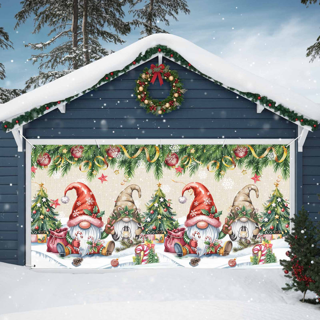 Fsddascl 7 x 16 Ft Christmas Garage Door Cover, Black Christmas Tree Large Garage Door Banner, Xmas Snowflake Green Golden Hanging Garage Mural Background for Indoor Outdoor Xmas Party Supplies
