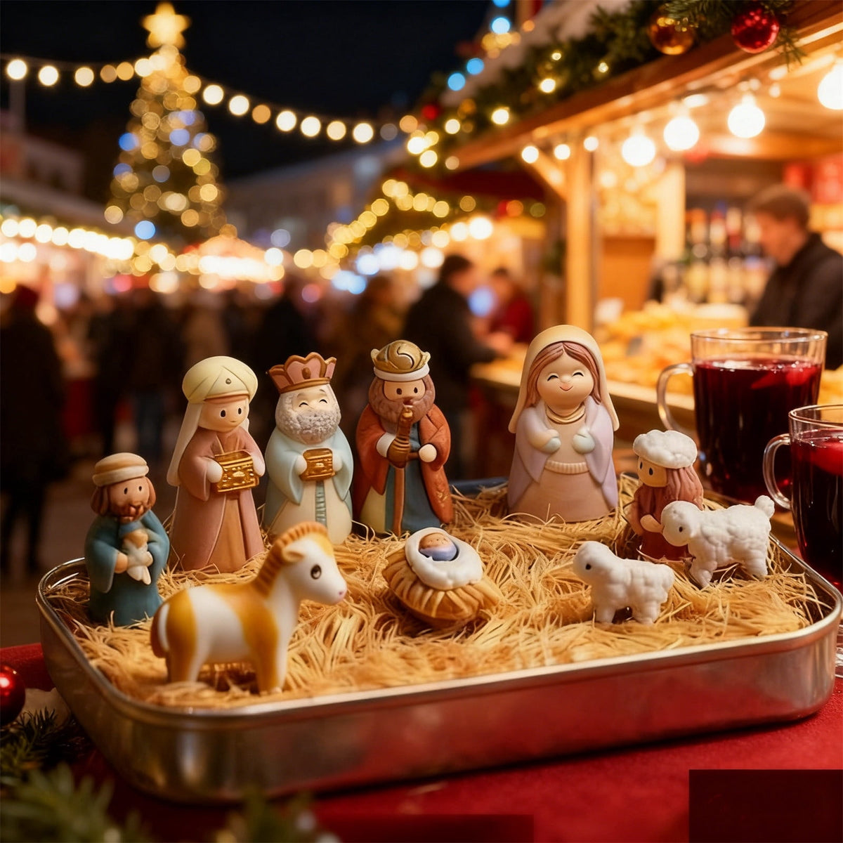 Mini Christmas Nativity Set in a Tin Box, Portable Pocket Birth of Jesus Ornament, Holy Family Sheep and Jesus Figurines, Christmas Interior Decoration for Home Desk, Shelf, Office Decor (3 Set)