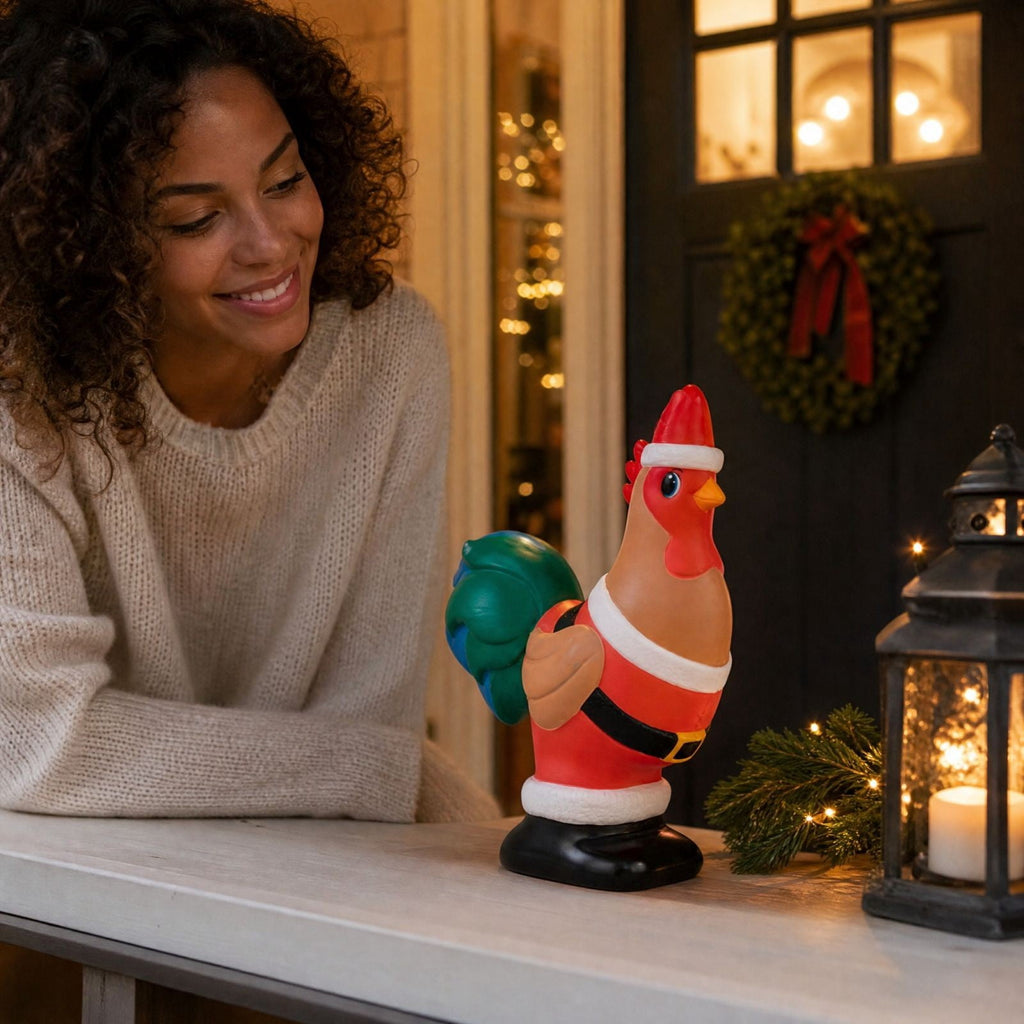 Luckky Lighted Christmas Dog Resin Statue, Santa Hat and Scarf Dog Figurine, 7.87 Inch, Multi-Color LED Lights, Indoor Outdoor Holiday Decor