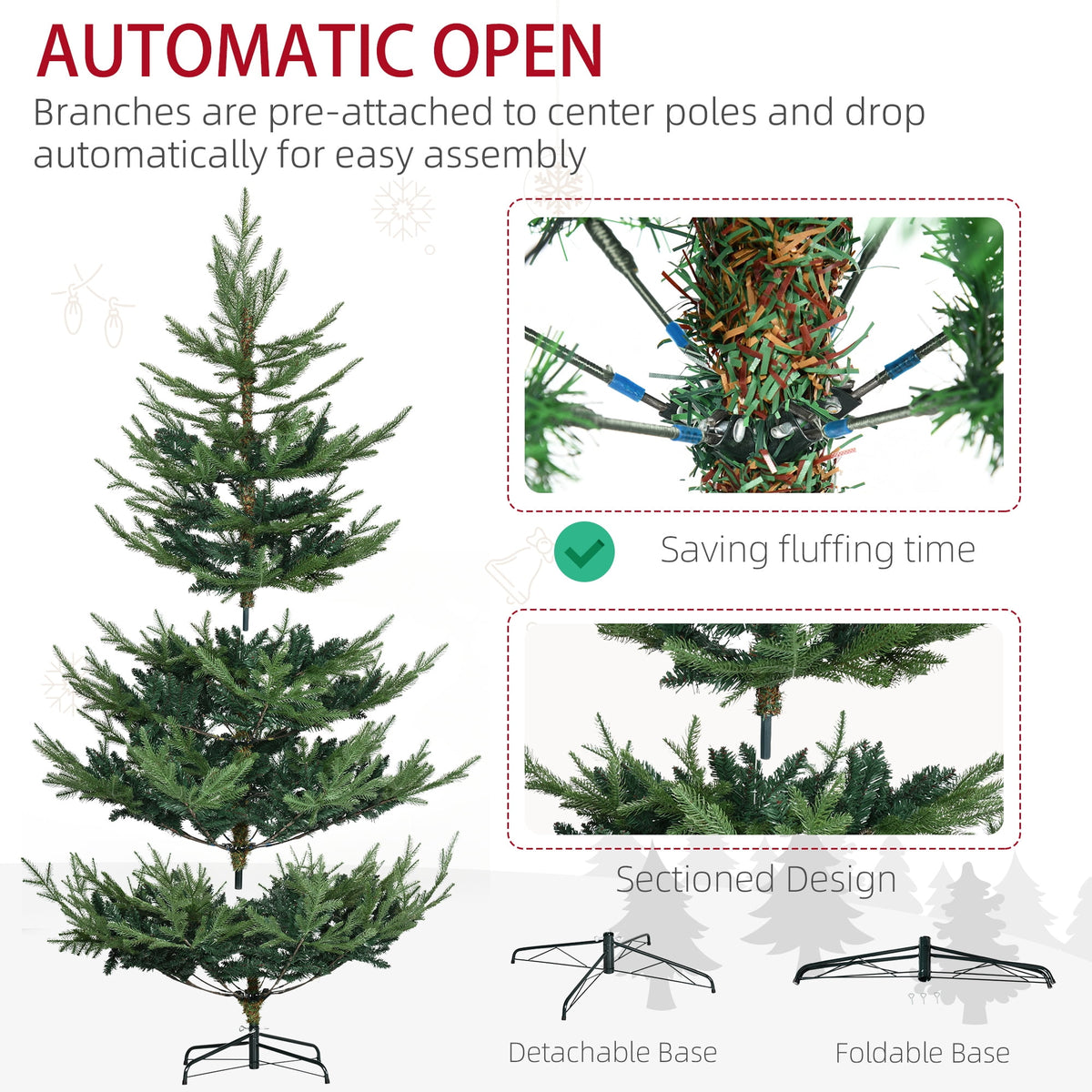 72"H Green Nordic Pine Artificial Christmas Tree, 795 Tips with 2 Layering Kinds, Hinge Section Design for Quick Setup, Flame Retardant, Wide Metal Base, Indoor Holiday Decor
