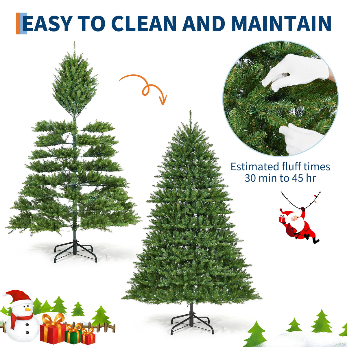 JoanKaren 7.5' Pre-Lit Green Artificial Christmas Tree,Metal Stand Full Xmas Tree with 600 Multicolor Lights