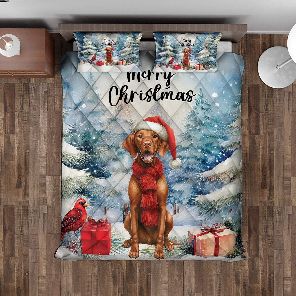 Merry Christmas French Bulldog Enjoys Woofmas Winter Xmas Holiday Quilt Bedding Set Dog Lover Gifts 1 Blanket Bed Cover 2 Pillowcases - 02022