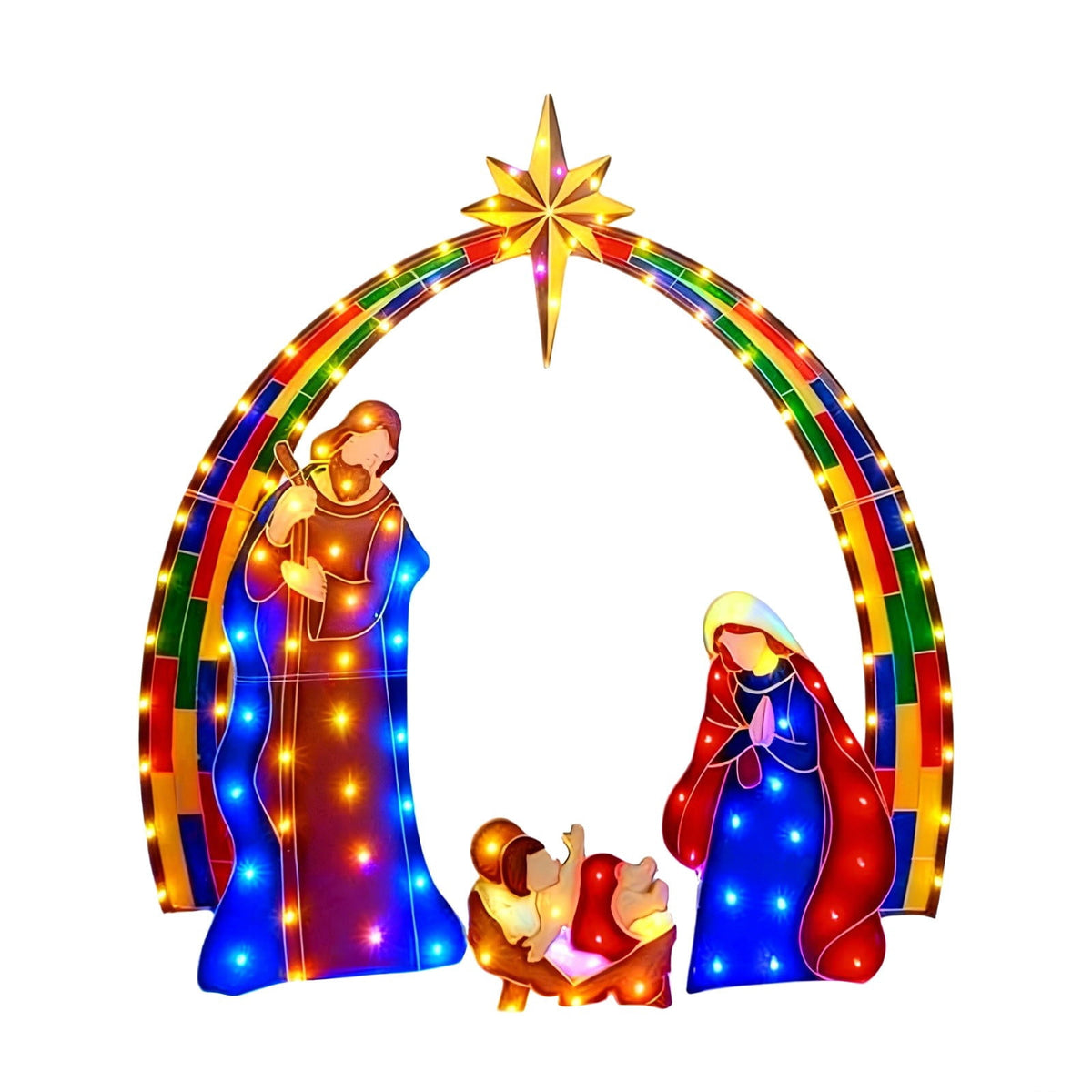 Lighted Nativity Scene, Outdoor Christmas Nativity Table Decor Set, Mini Lighted Christmas Scene Decoration for Holiday Winter Lawn, Garden & Indoor Tabletop