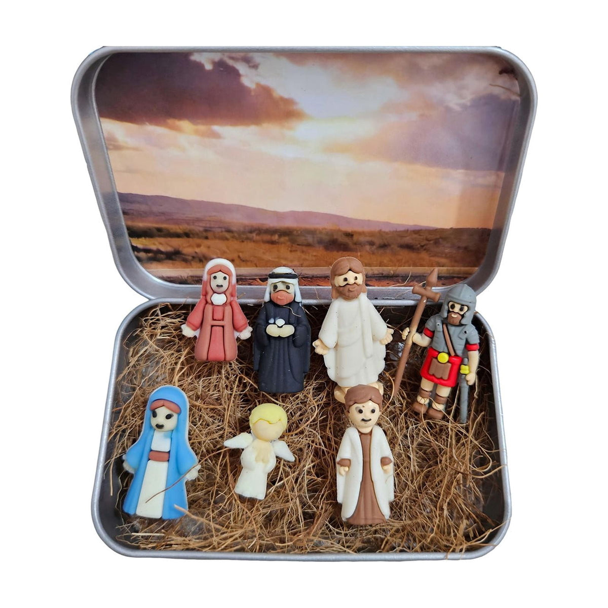 Mini Christmas Nativity Set in Tin Box | Christmas Decor Gift for Family | Portable Pocket Nativity Scene, Christmas Indoor Table Decoration