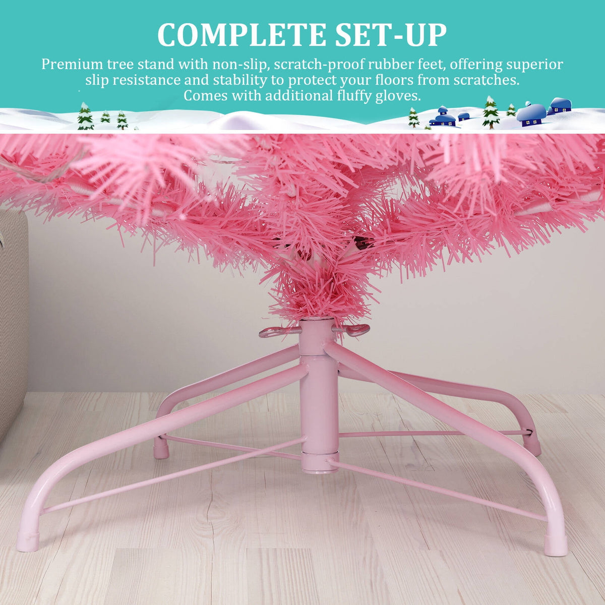Funcid 6ft Pink Artificial Christmas Tree, Hinged Spruce Full Tree with 1477 Branch Tips, Foldable Metal Stand, New PVC Material, Xmas Tree for Indoor and Outdoor Decoration
