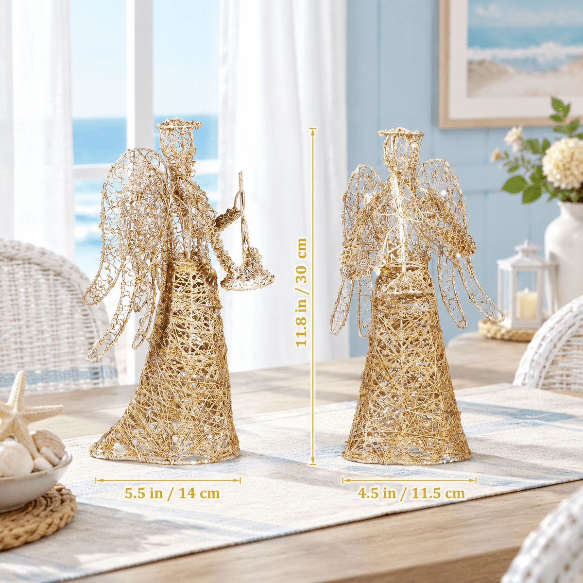 LED Angel Christmas Tree Topper, 12 Inch, Iron Alloy Holiday Decoration for Trees, Desks, and Shelves