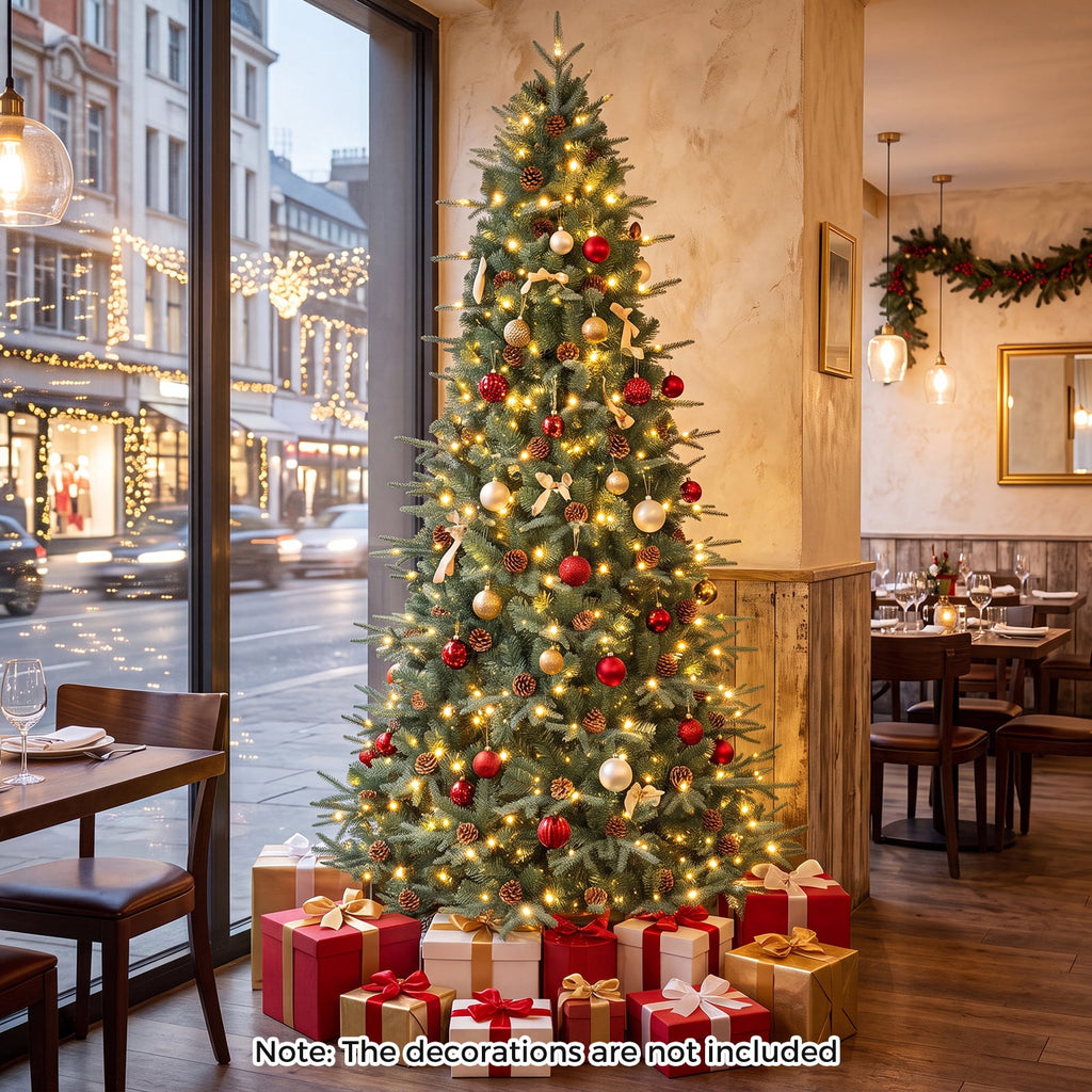 Gymax 7.5 FT Pre-Lit Artificial Christmas Tree, Realistic Xmas Tree w/ 540 Warm White LED Lights 1125 Dense Branch Tips