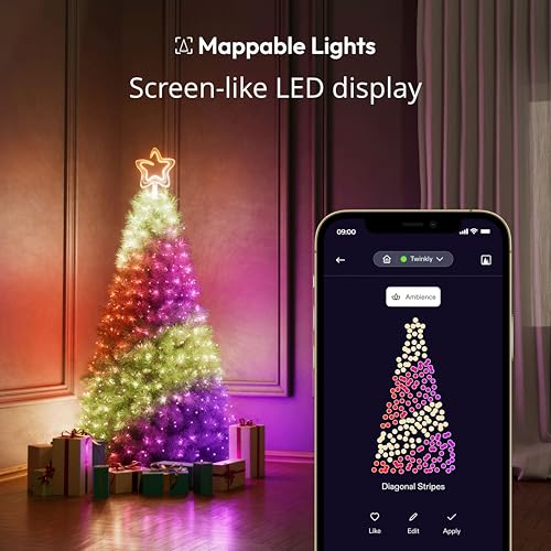 Twinkly Tree Topper, Bright Christmas Tree Topper, Star Topper with 76 Mappable RGB LEDs, USB Type C, Smart Multicolor LED Lights, Compatible with Alexa and Google Home, App Mappin