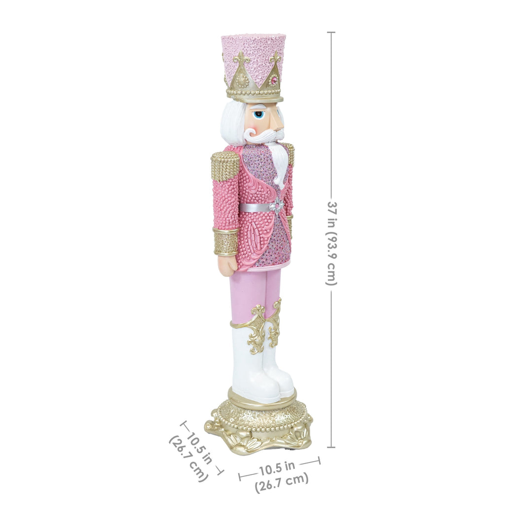 Sunnydaze Pink Polyresin Kenneth the Princely Nutcracker Christmas Statue, 37"