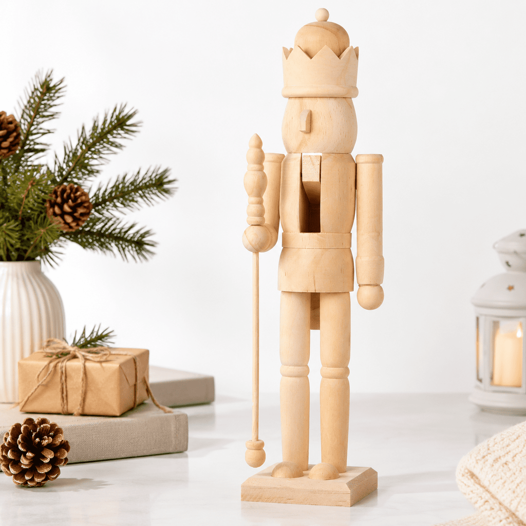 15.75 Inch Unfinished Wooden Nutcracker Figurine DIY Christmas Decoration
