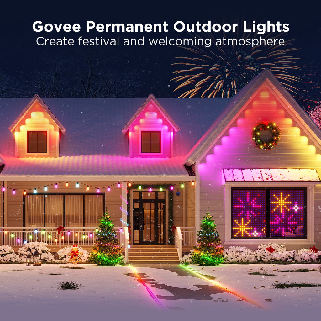 Govee Permanent Outdoor Light 2 (Elite), RGBICW 16 Million Colors Outside Lights with 100 preset modes,IP67 Waterproof,Holiday Decorations For Christmas,Google,Alexa Support,50ft,White