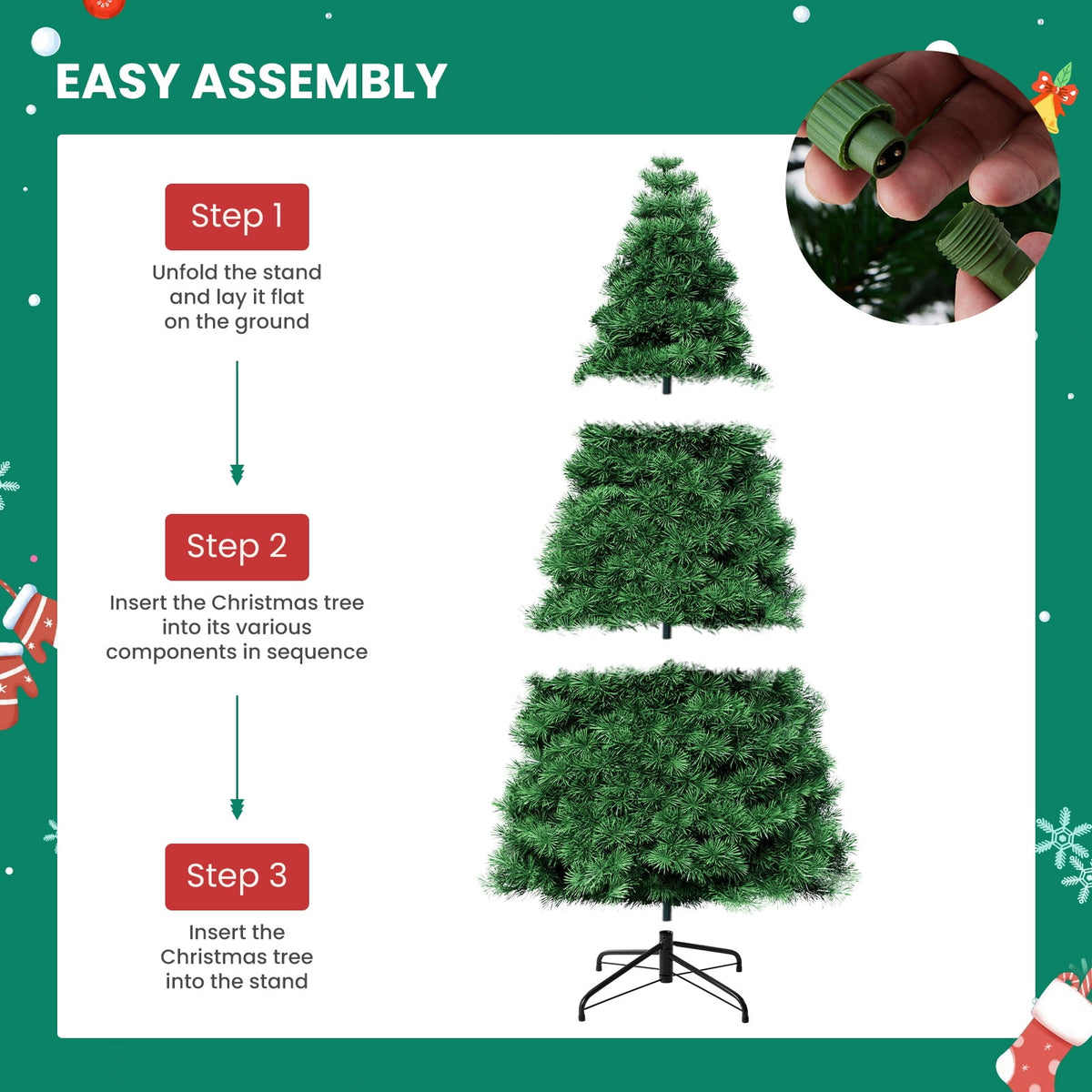 6ft Christmas Tree, Pre-lit Artificial Spruce Christmas Trees with Led Light, Hinged Spruce Xmas Tree for Home, Office, Party