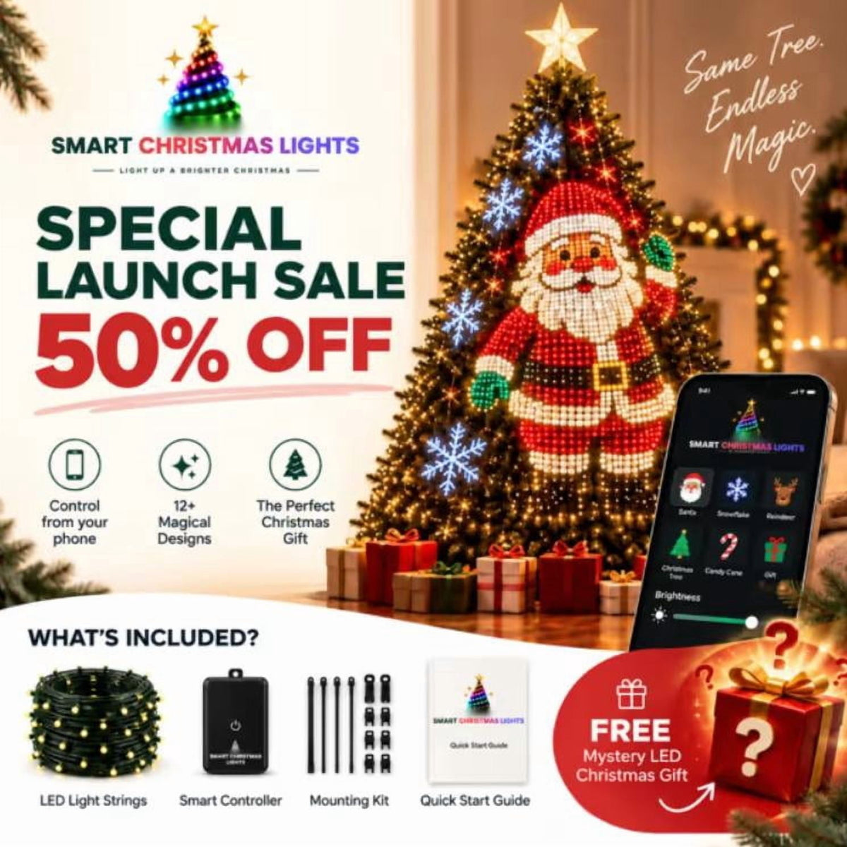 Smart Christmas Tree Lights with App Control,DIY Animation and Music Sync Effects,Festive LED Light Show for Holiday Tree Display