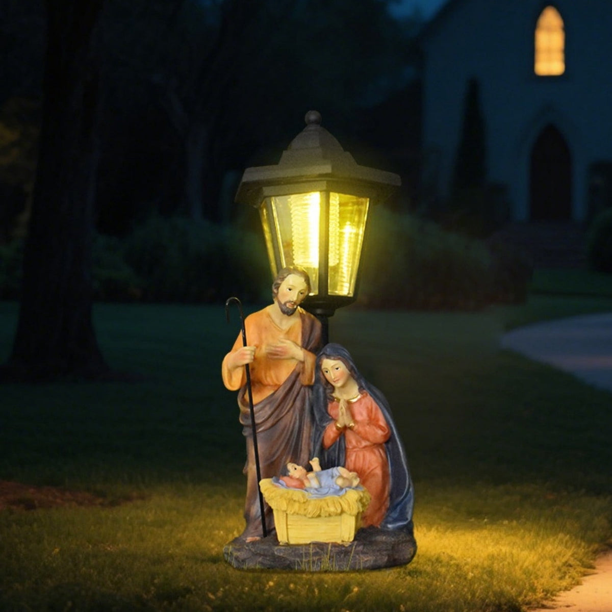 geerera Solar Powered Nativity Set, Holy Family Outdoor Decor, Weather-Resistant Manger Scene for Garden, Yard, Catholic Gift