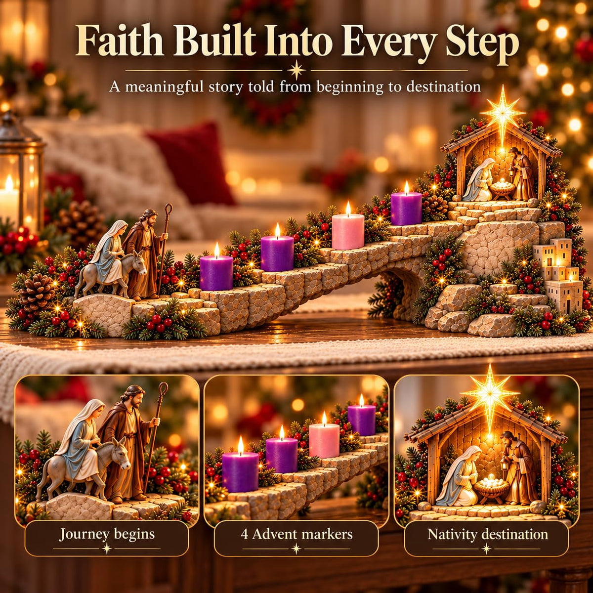 Journey to Bethlehem Lighted Advent Nativity Path – Christian Christmas Decor, 4-Week Lighted Advent Display & Faith-Inspired Gift