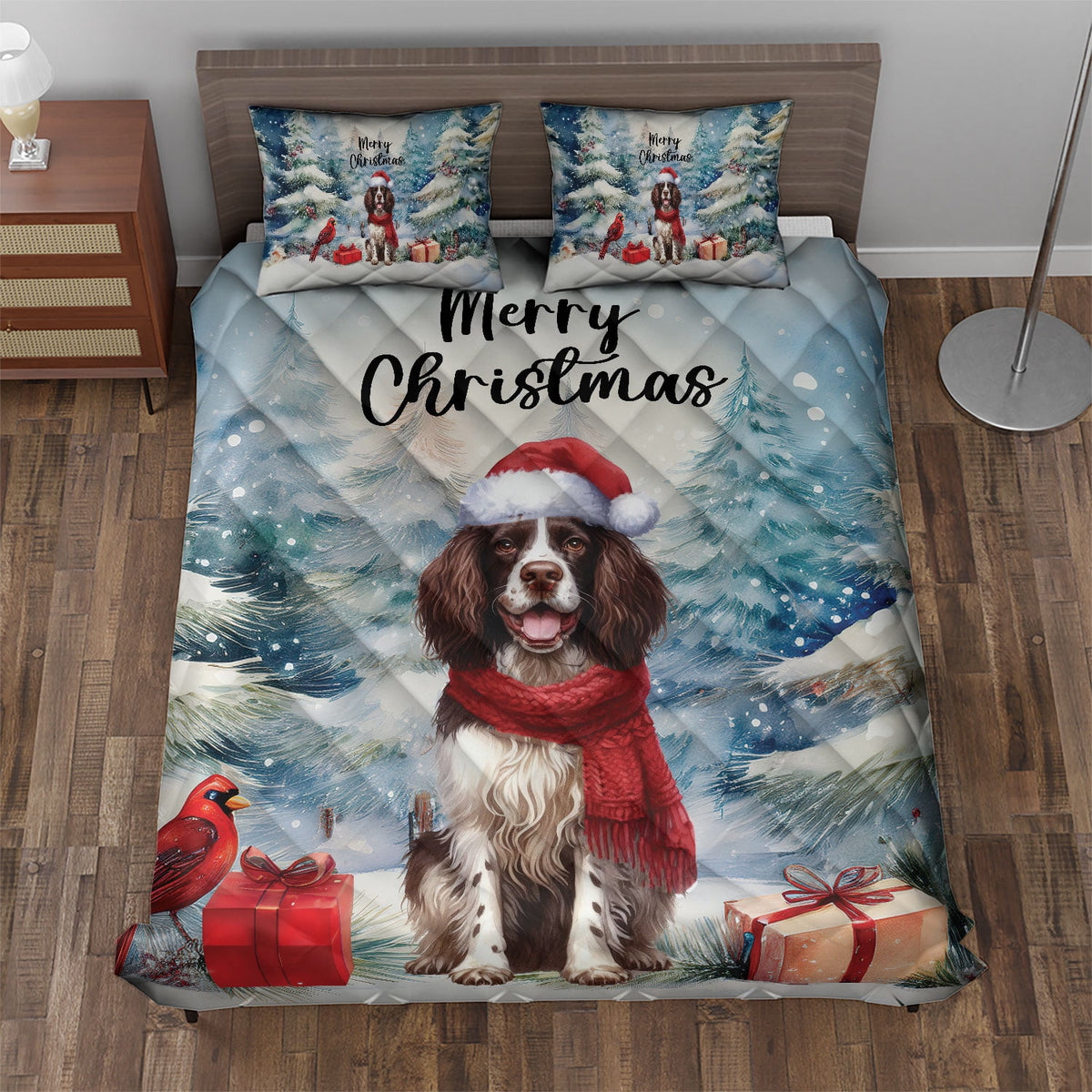 Merry Christmas French Bulldog Enjoys Woofmas Winter Xmas Holiday Quilt Bedding Set Dog Lover Gifts 1 Blanket Bed Cover 2 Pillowcases - 02022