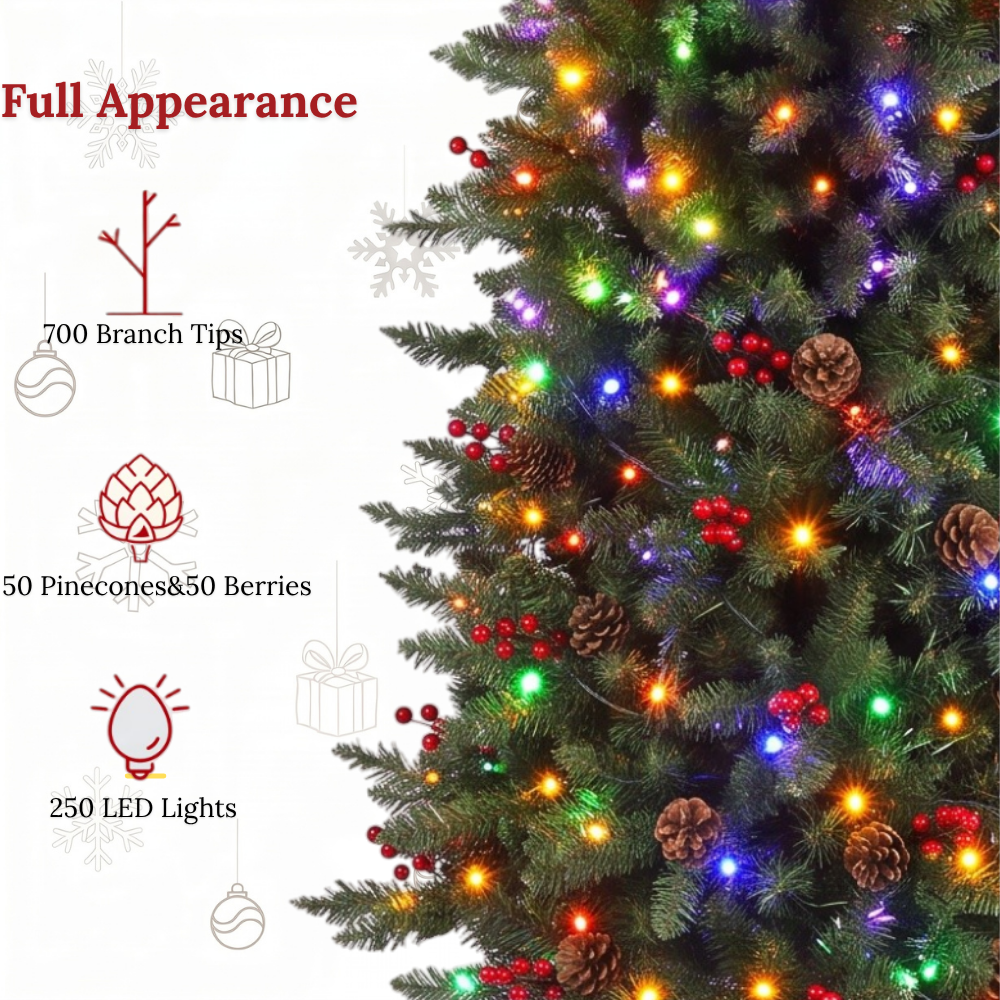 Legooin 6ft Pre-lit Slim Christmas Tree Skinny Hinged Artificial Xmas Tree with 250 Color-Changing Lights+957 Branch Tips