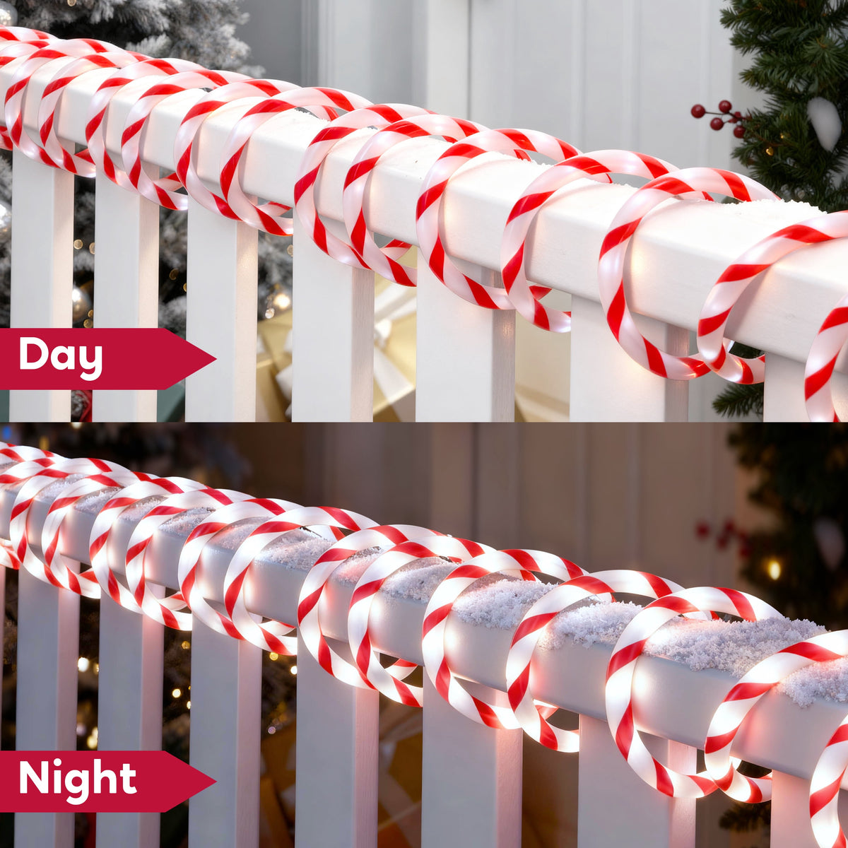Joyfy 40FT 360 LED Candy Cane Rope Lights Christmas Outdoor Decoration Light,Red and White Christmas Lights Led Lights Light Up Candy Canes for Christmas Yard Holiday Decor