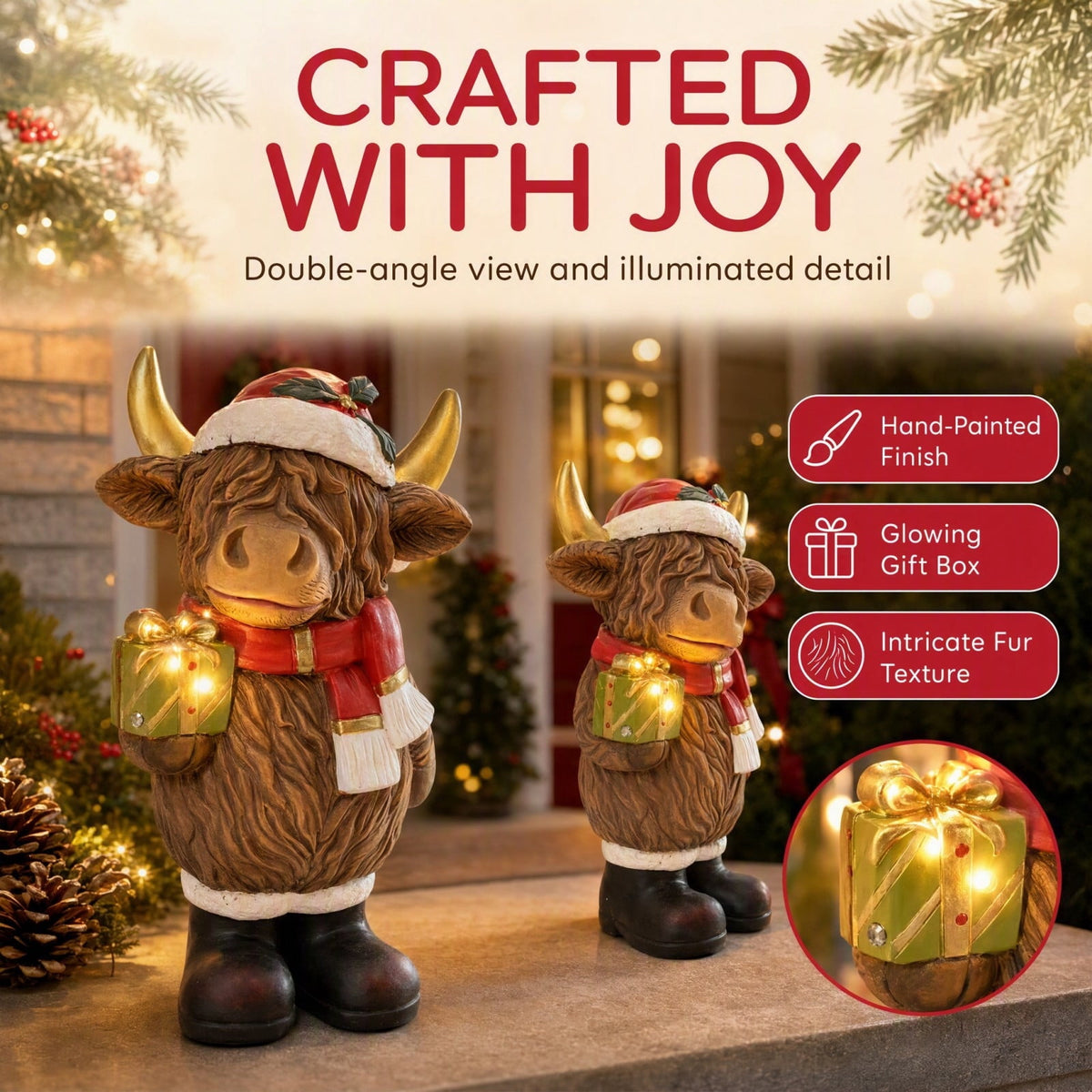 Luckky Lighted Christmas Dog Resin Statue, Santa Hat and Scarf Dog Figurine, 7.87 Inch, Multi-Color LED Lights, Indoor Outdoor Holiday Decor