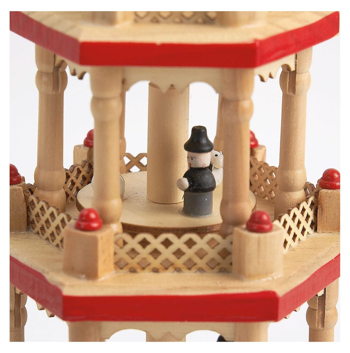 German Christmas - 17 Inch Spinning Nativity Table Top Holiday Décor, 4-Tier Carousel with Candle Holders