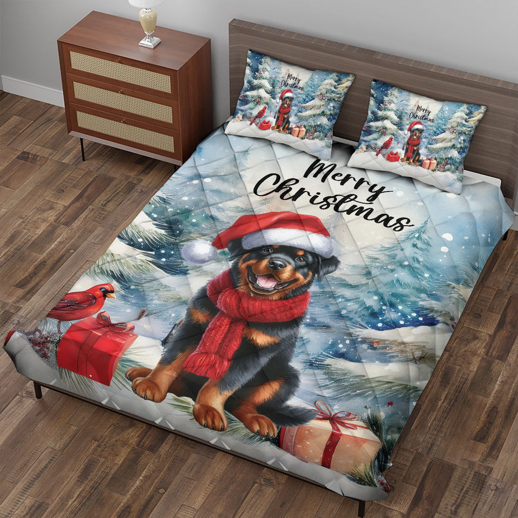Merry Christmas French Bulldog Enjoys Woofmas Winter Xmas Holiday Quilt Bedding Set Dog Lover Gifts 1 Blanket Bed Cover 2 Pillowcases - 02022