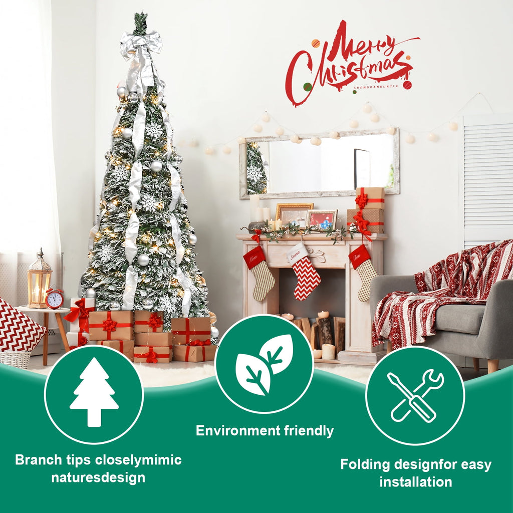 Makeatree 5ft Pre-lit Christmas Tree with 250 LED Lights, Aspen Fir, Layered & Sparse Design, Hinged Artificial Green Christmas Tree with PE&PVC Branch Tips, Fake Xmas Tree Indoor