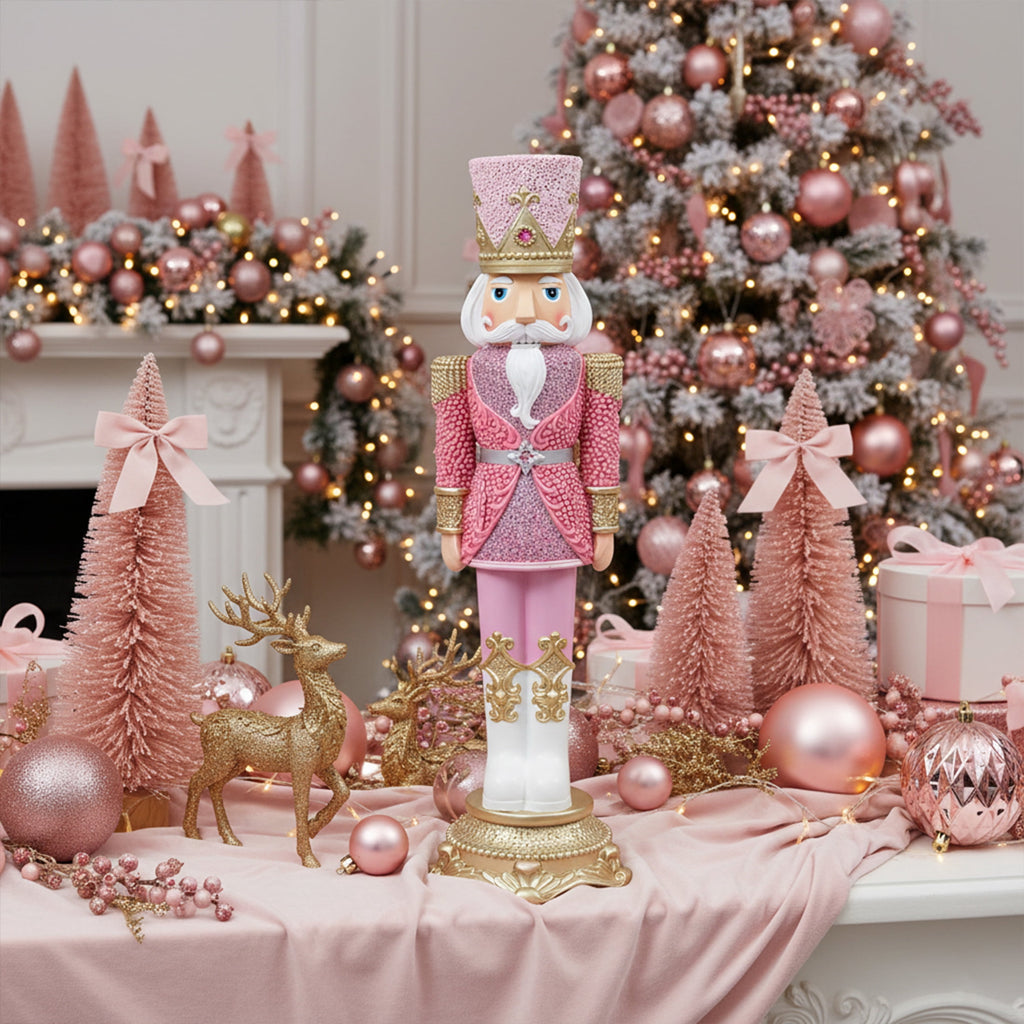 Sunnydaze Pink Polyresin Kenneth the Princely Nutcracker Christmas Statue, 37"