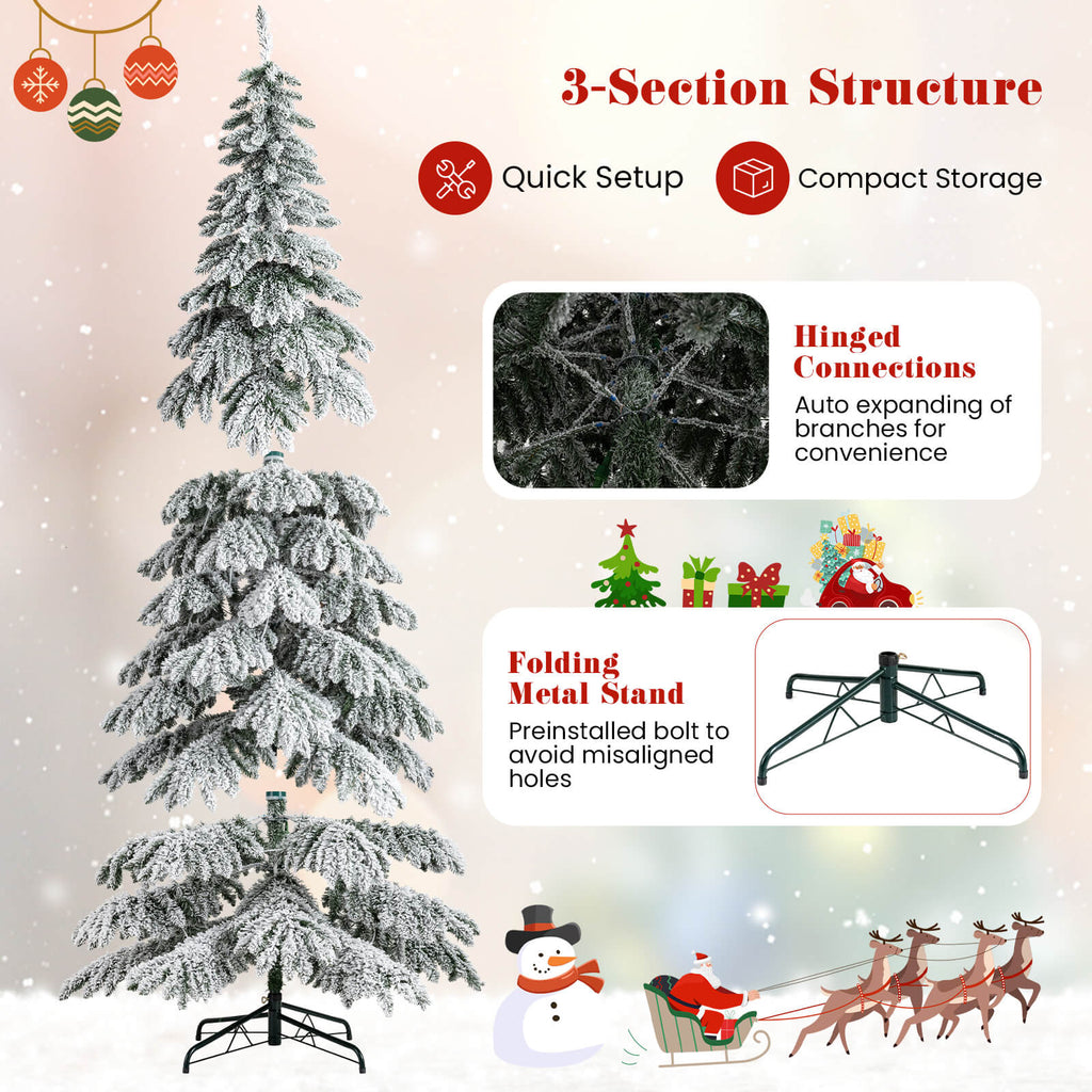 Costway 9 FT Artificial Christmas Tree with Quick Power Connectors,1223 Flocked Branch Tips