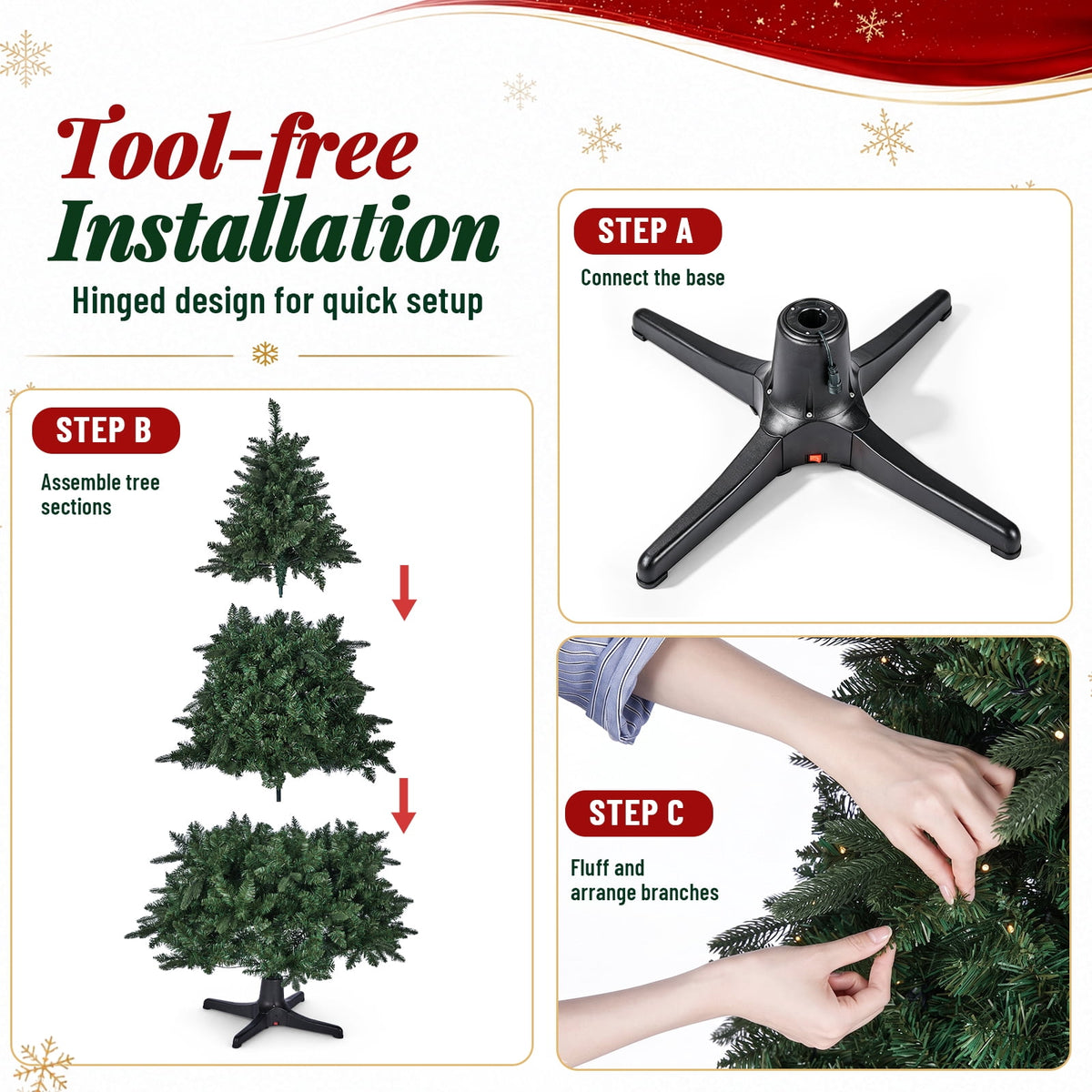 Ktaxon 6FT Pre-Lit Artificial Christmas Tree Rotating Tree PE + PVC with 8 Modes 360-Degree Rotating Stand,Green