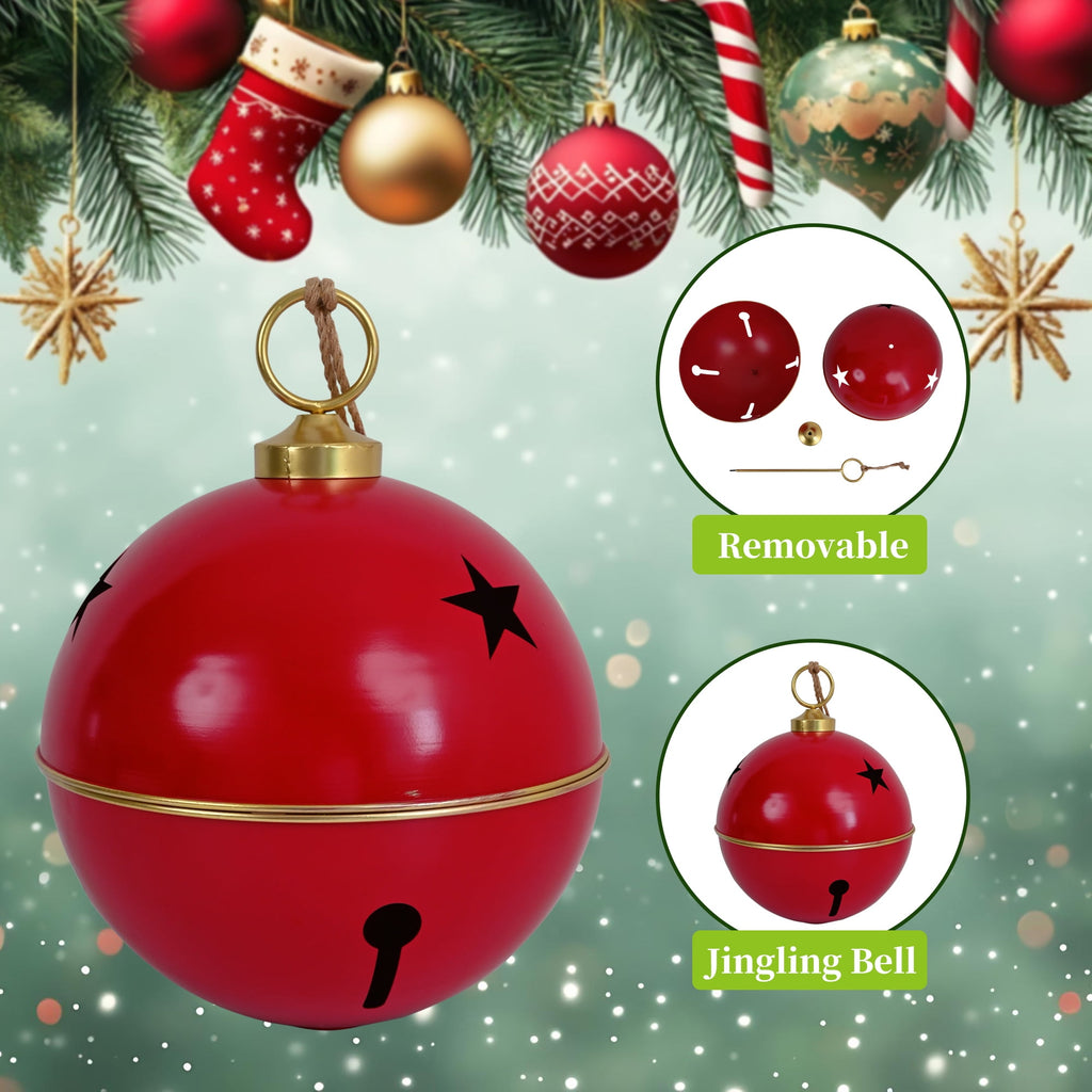 16inch Large Christmas Ball Ornament for Christmas Decoration, Vintage Christmas Bells Decor for Tree, Mantel, Farmhouse Holiday Home & Outdoor Decorations