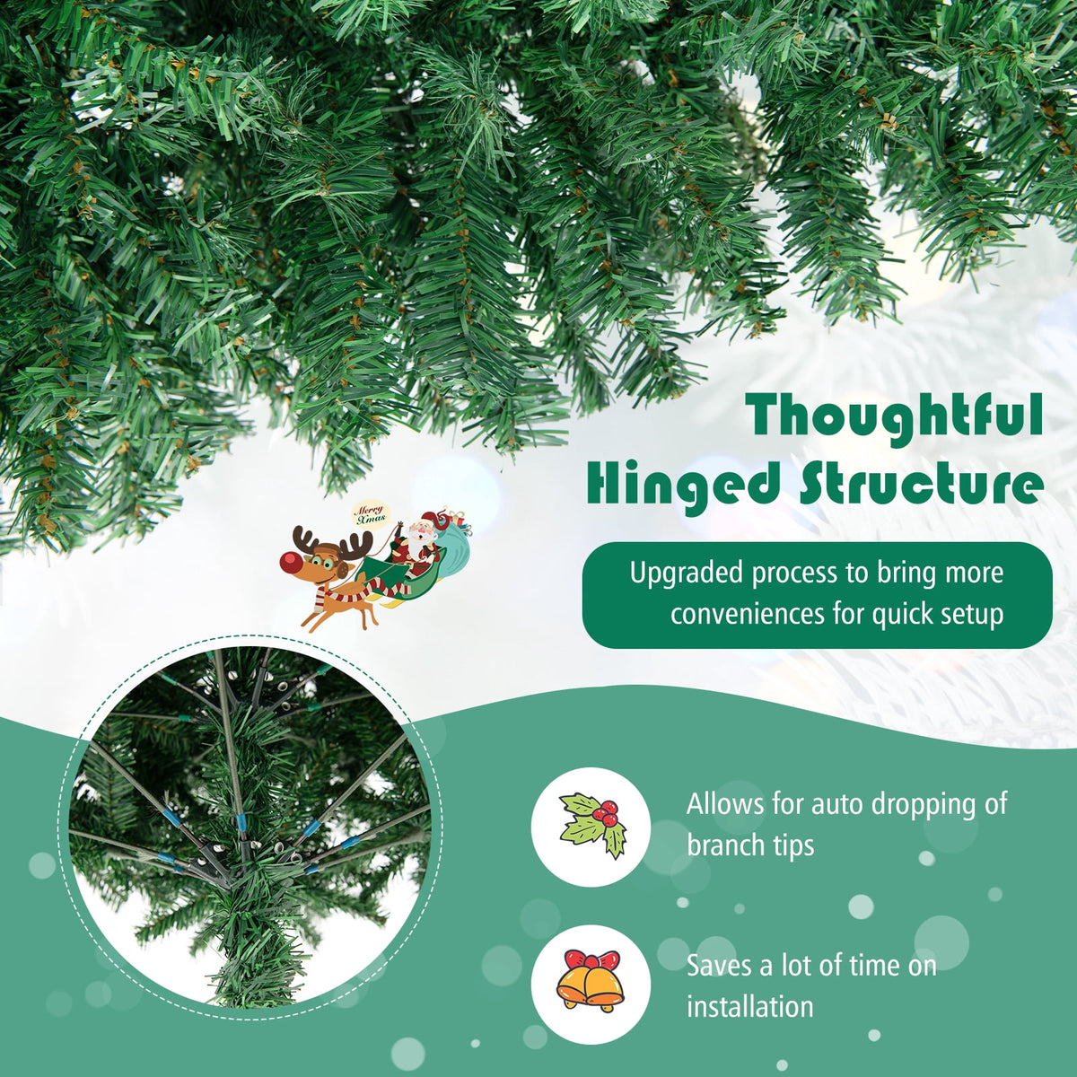 Costway 9FT PVC Christmas Tree 2132 Tips Hinged Solid Metal Legs