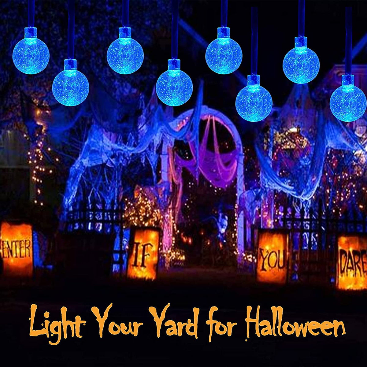Juhefa Solar String Lights Outdoor 60 Led 35.6 ft Crystal Globe Lights for Garden Yard Porch Wedding Party Decor (White)