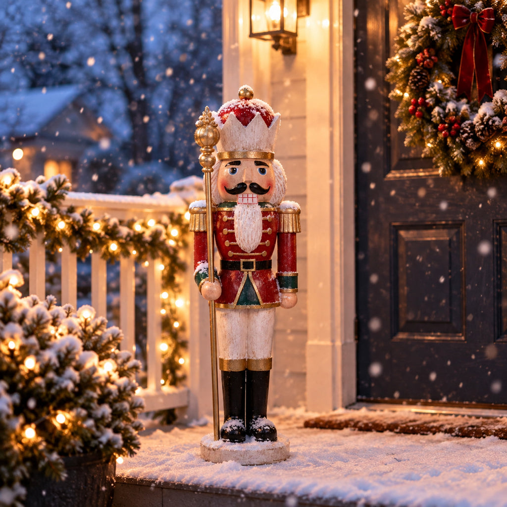 Sunnydaze Green Polyresin Gregor the Rustic Nutcracker Christmas Statue, 33"