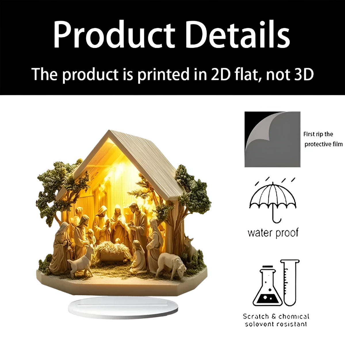 LAMIRO Christmas Indoor Nativity Scene with Led Lights -Nativity Scene Indoor Tabletop Decoration Memory Acrylic Standing Decorative Signage Ornament for Desktop
