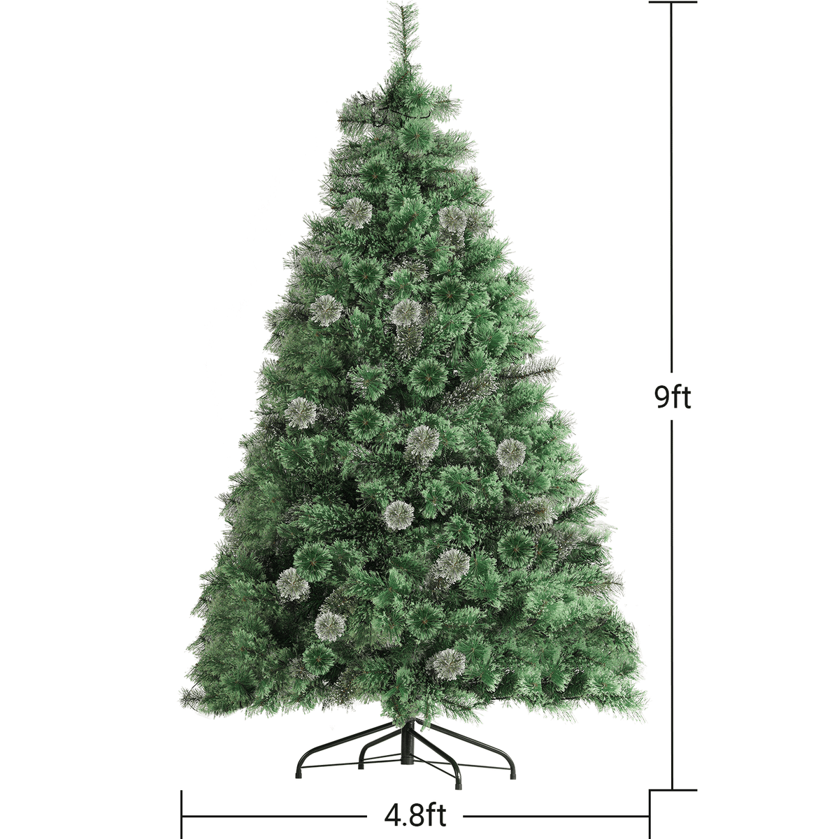 Arlopu 9FT Pre-lit Artificial Christmas Tree with 1300 Branches/500 Warm Lights/Metal Stand, PVC&PE Cashmere Hinged Xmas Tree, Fluffy Snow Flocked Pine Tree for Home Holiday Party Decor