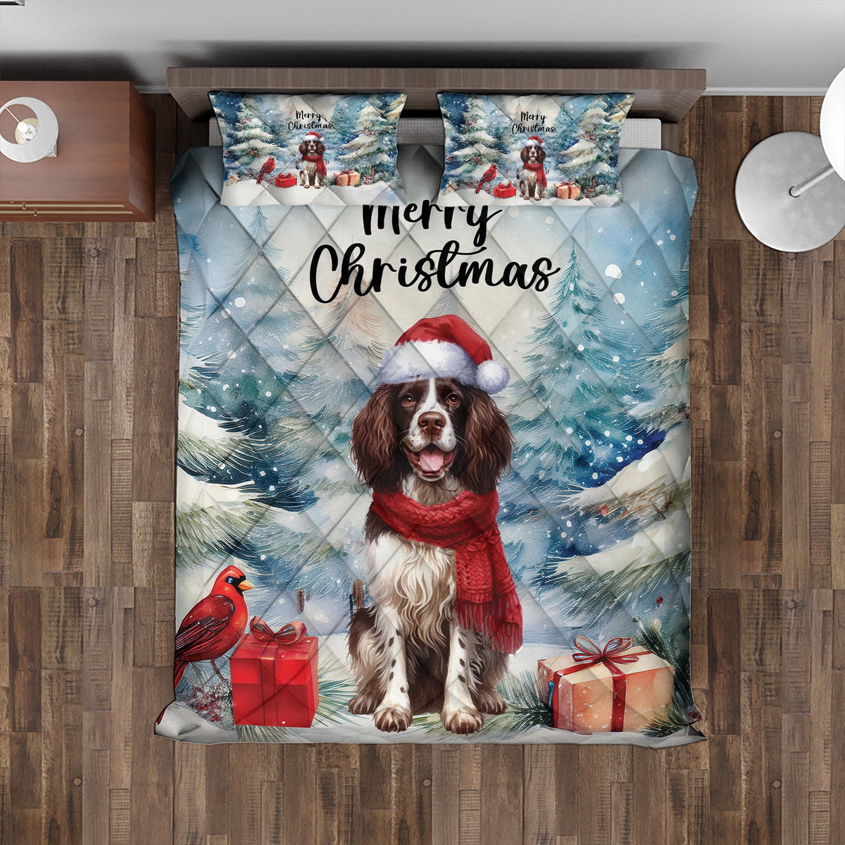 Merry Christmas French Bulldog Enjoys Woofmas Winter Xmas Holiday Quilt Bedding Set Dog Lover Gifts 1 Blanket Bed Cover 2 Pillowcases - 02022