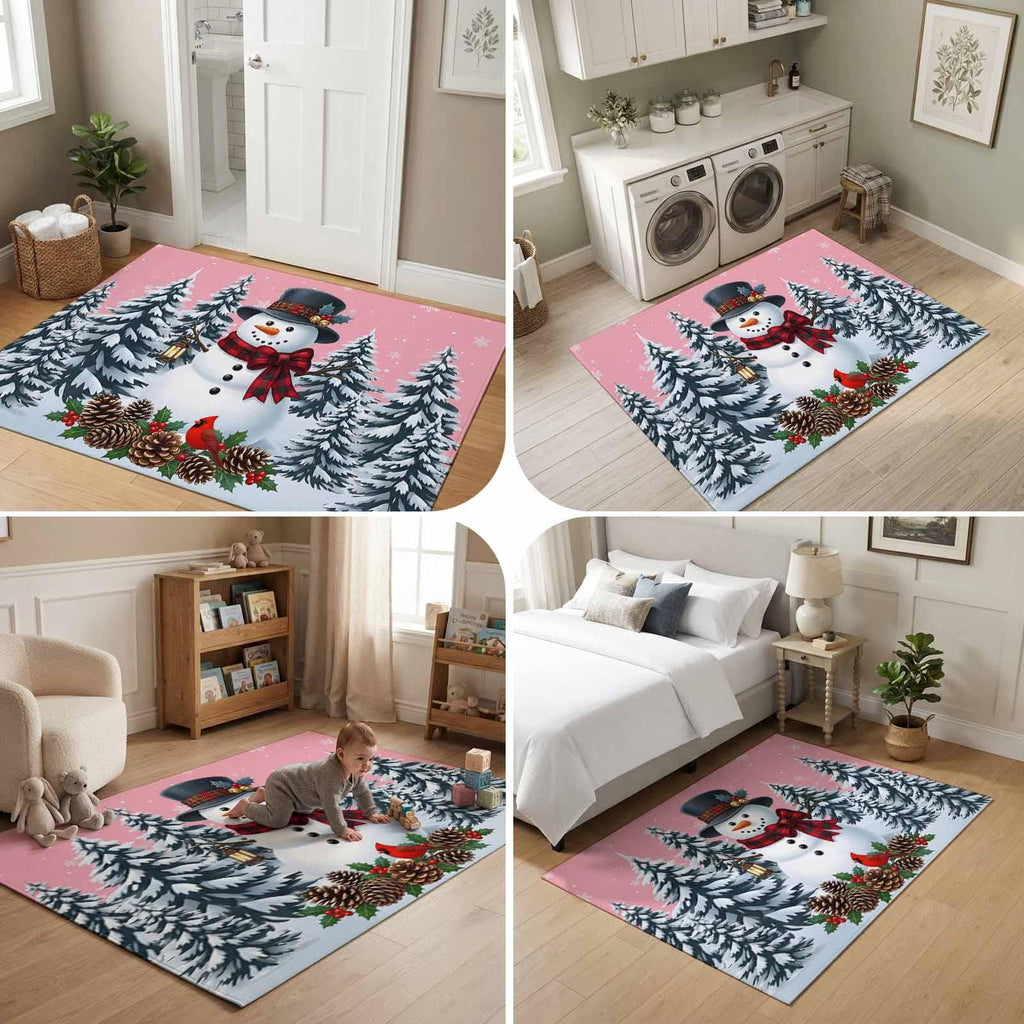 5x7 Area Rugs, Light Blue Snowman Christmas Non-Skid Rubber Backing Large Rectangle Rugs - Living Room Bedroom Home Office, Xmas Pinecone Tree Snowflake Indoor Floor Mat Carpets Washable Rug